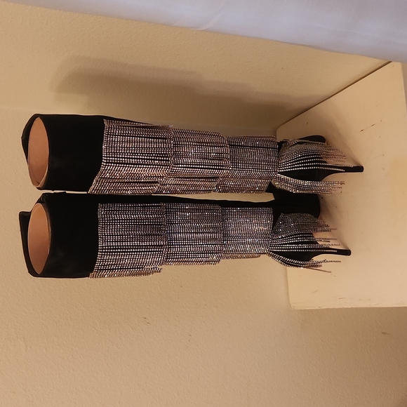 ♤ Christian Lacroix Black Satin Chandelier Boots - Picture 5 of 12